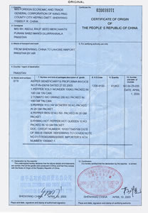 Certificate of Origin
